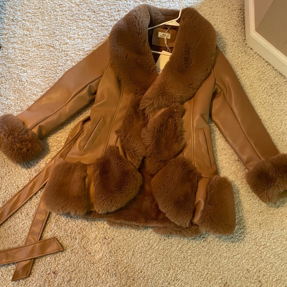 Fur leather coat , New with tag